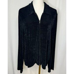 Softwear By Mark Singer Black Full-Zip Jacket Cardigan L Large Flowy Travelers